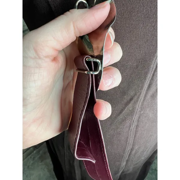 belt oval rippled buckle maroon burgundy wine silver vintage - Image 7