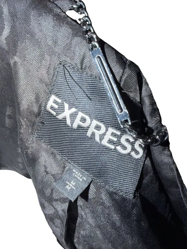 EXPRESS Gray Black Belted Coat Size Medium - Image 2