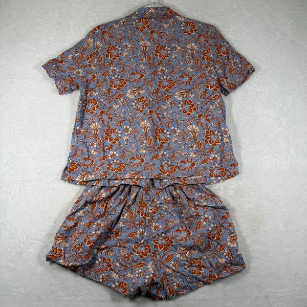 Rachel Zoe Blue Floral Linen Blend Short Sleeve Button Down Pajama Set Small‎ - Image 11