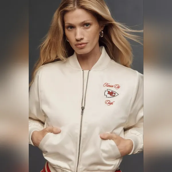 Anthropologie NWT Mitchell & Ness NFL Crop Bomber Jacket (Chiefs) KC. Small - Image 3