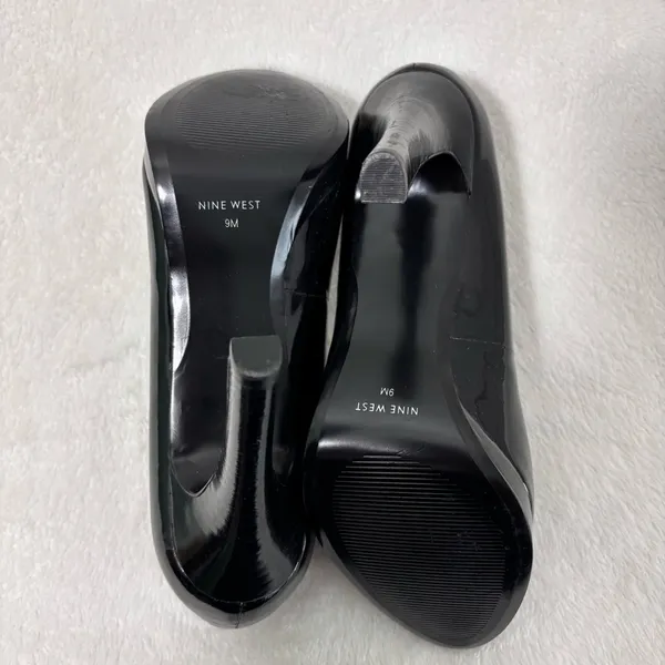 Nine West Black Peep Toe Heels Patent Upper Leather Open Toe Heels Pumps Size 9M - Image 8