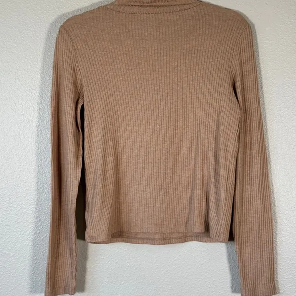 Group Babaton Tan Ribbed Turtleneck Sweater Womens M Neutral Classic Minimalist - Image 3