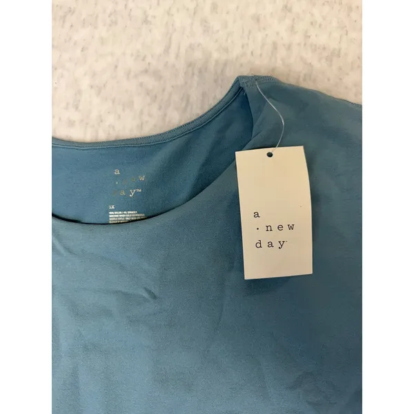 A New Day Womens 1X Teal Blue Long Sleeve Crew Neck Bodysuit NWT F00302494 - Image 2