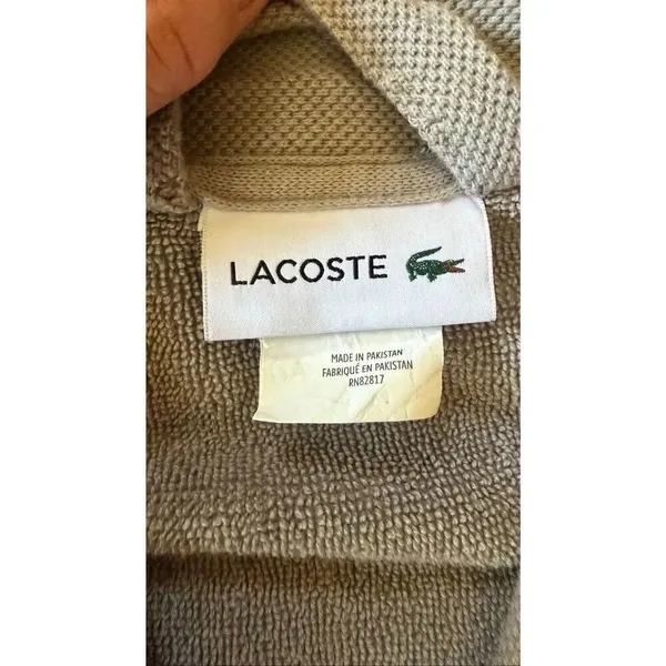 Lacoste Gray Terry Cloth Robe 100% Cotton Unisex Cozy Bathrobe XL - Image 2