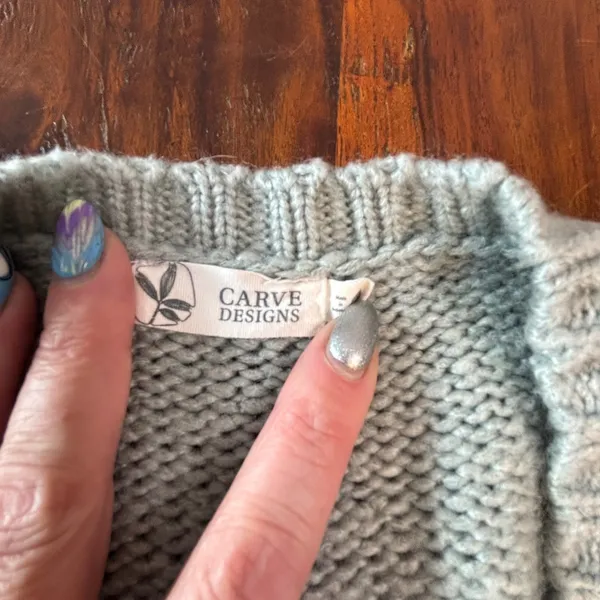 Carve Designs Sage Green Chunky Knit Crew Neck‎ Sweater Womens Large Relaxed Fit - Image 2