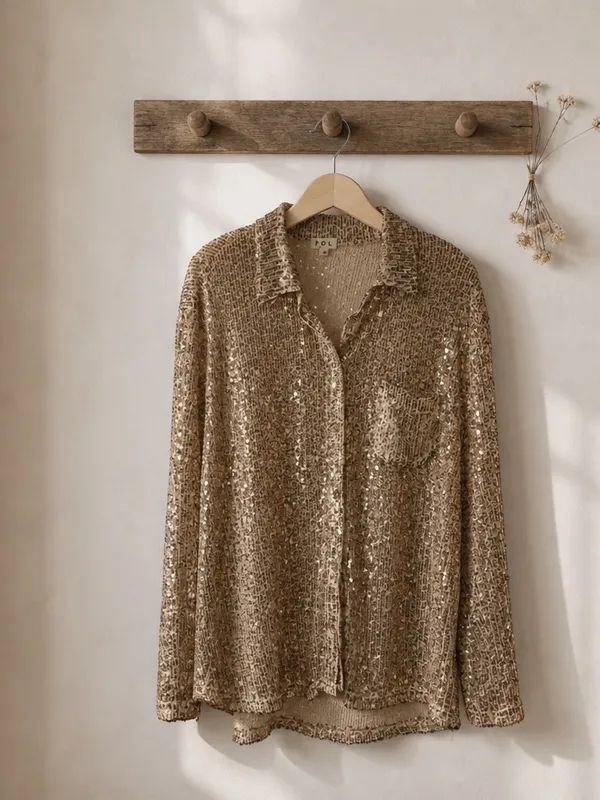 POL Gold Sequin Button-Down Shirt - Image 3