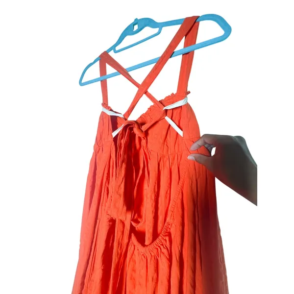 Free People Poppy Midi Dress L Orange Criss Cross Open Back Cotton Boho - Image 7