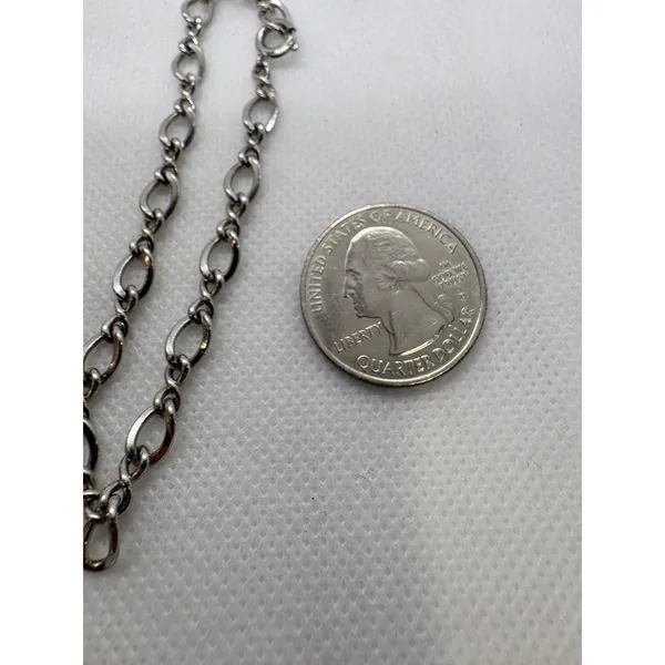 Vintage Open Oval Link Charm Bracelet Silver Tone Marked Sterling Magnetic 6.75" - Image 4