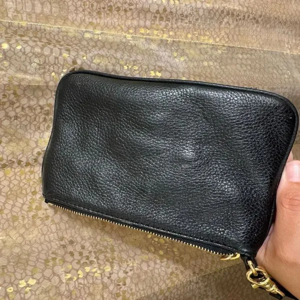 Michael Kors Black Gold Logo Pebble Leather Clutch Wristlet Zip Bag - Image 9