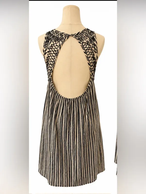 Ecote Anthropologie Embroidered Open Back Swing Dress Medium Boho Cotton - Image 3
