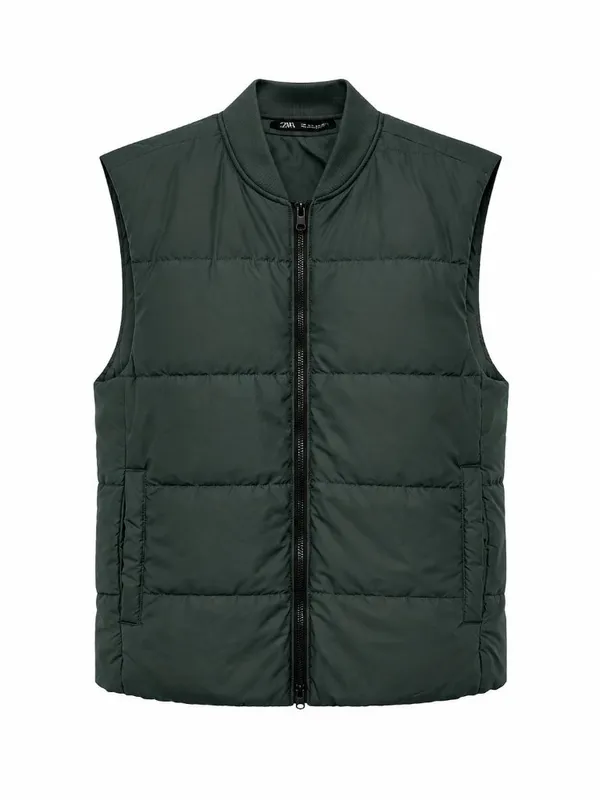 Zara Dark Green Puffer Vest Full Zip Women’s Small - Image 2