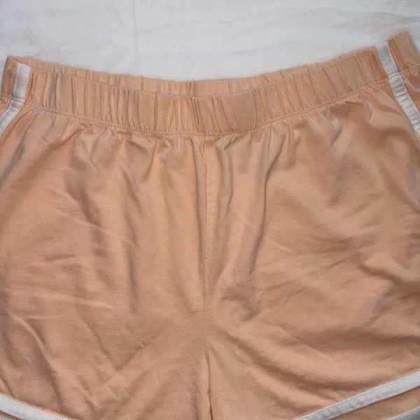 Wound Up Women’s Athletic Lounge Shorts - Peach White Trim Pull On Elastic Waist - Image 2