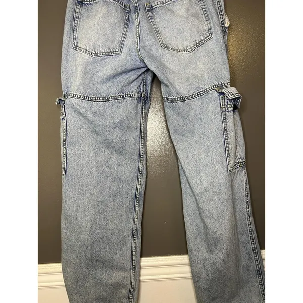 Aeropostale Low Rise Cargo Jeans Womens L Light Wash Blue Wide Leg Relaxed Denim - Image 9