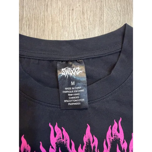 SWIXXZ Face Collage Black Crop T-Shirt Pink Flame Goth Y2K Size M - Image 5