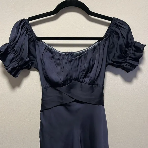 HELLO MOLLY (NWT) Sky Child Ruched Puff Sleeve Maxi Dress Navy, Size XS/2 - Image 5