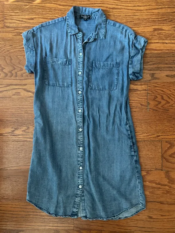 Velvet Heart Chambray Denim Shirt Dress,Size XS Button Down Cap Sleeves Pockets - Image 11