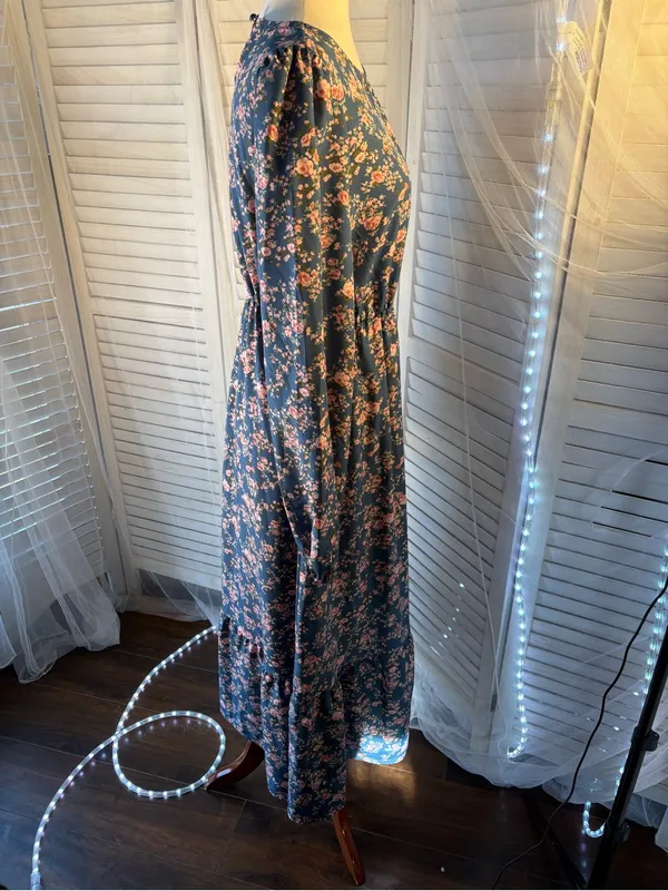 Source Unknown Navy Maxi Dress with Pink Floral Print - Image 2