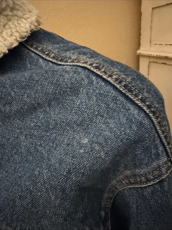 Forever 21 Blue Denim Sherpa Collar Jacket with Butterfly Patches - Image 6