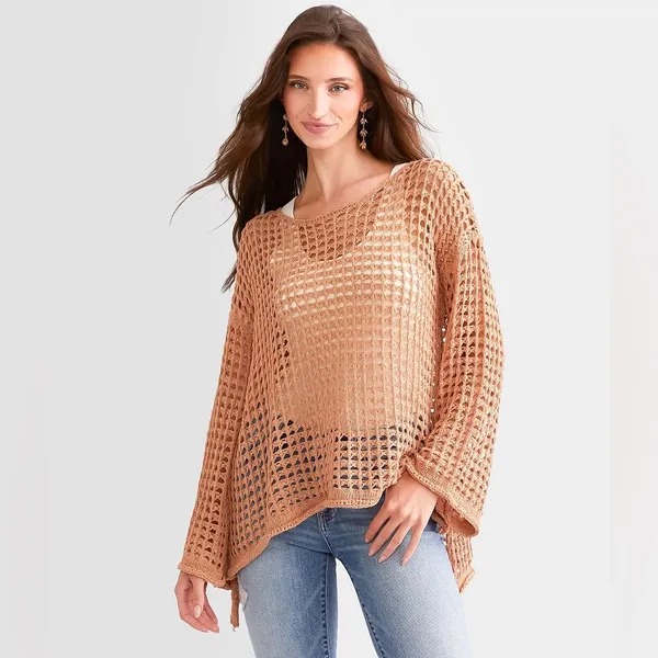 POL Women's Tape Yarn Sweater in Orange Sz: S - Image 3