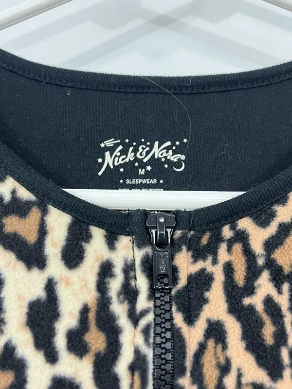 Nick and Nora Medium Brown, Black Animal Print Footed Onesie Pajamas - Image 3