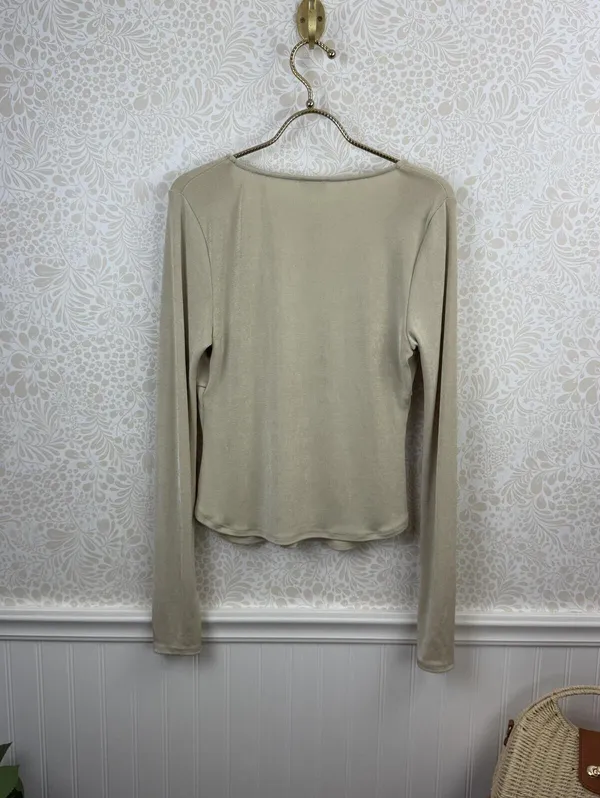 Intimately Free People Beige Slinky Deep V-Neck Fitted Top - Size - Medium - Image 4