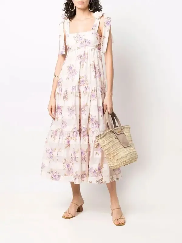 Zimmermann Rosa Striped Lilac Rose Picnic Dress Cotton Silk Maxi - Image 4