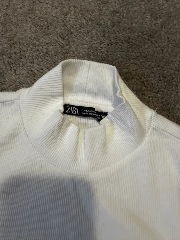 ZARA White Ribbed Mockneck Tee - Image 2