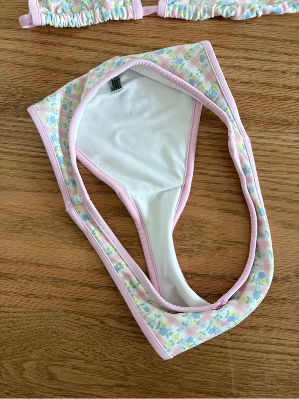 Frankie's Bikinis Pastel Floral Bikini Top with Pink Trim - Image 2