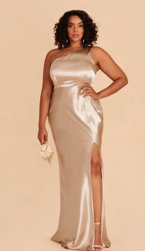 BIRDY GREY Kira Dress In Shiny Satin Neutral Champagne - Image 4