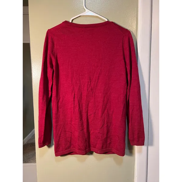 Talbots Women's Size Medium Cardigan Sweater V-Neck Pockets Deep Red Merino Wool - Image 6