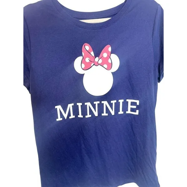 Disney Womens Medium‎ Minnie Mouse T-Shirt Short Sleeve Tee Top Navy Blue Bow - Image 2