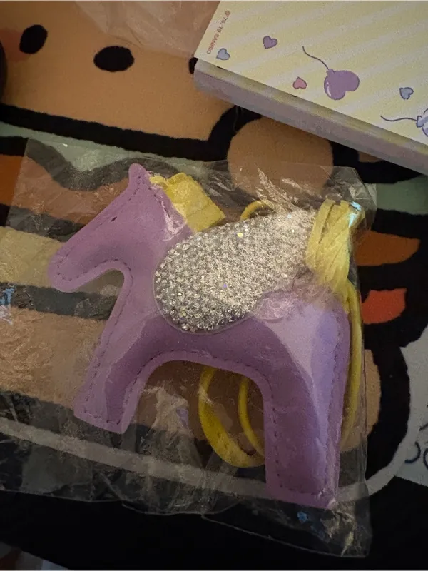 Purple Pony Bag Charm with Yellow Strap and Rhinestone Accent‎ - Image 2