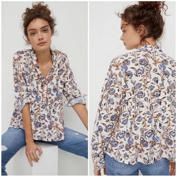 Anthropologie Porridge Keegan Ruffled Floral Babydoll Blouse Small Long Sleeve - Image 2