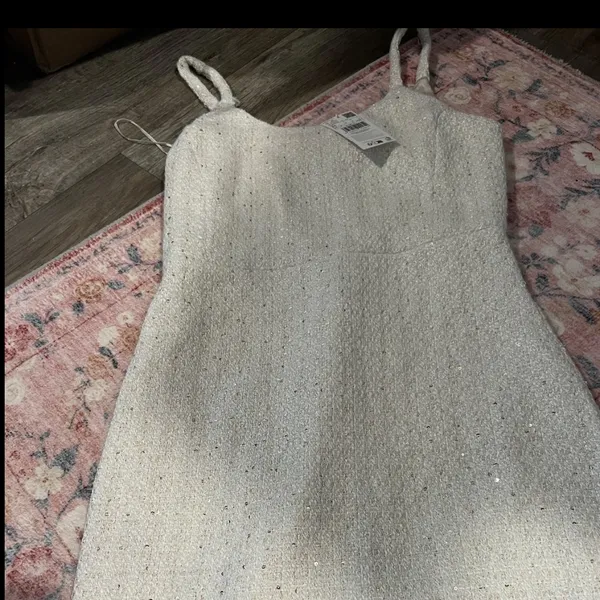 NWT Mango sequin knitted mini dress in light beige size‎ 6 - Image 4