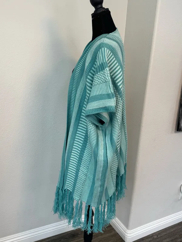 NWT Anthropologie Akemi + Kin Teal Fringe Kimono Cardigan - Image 5