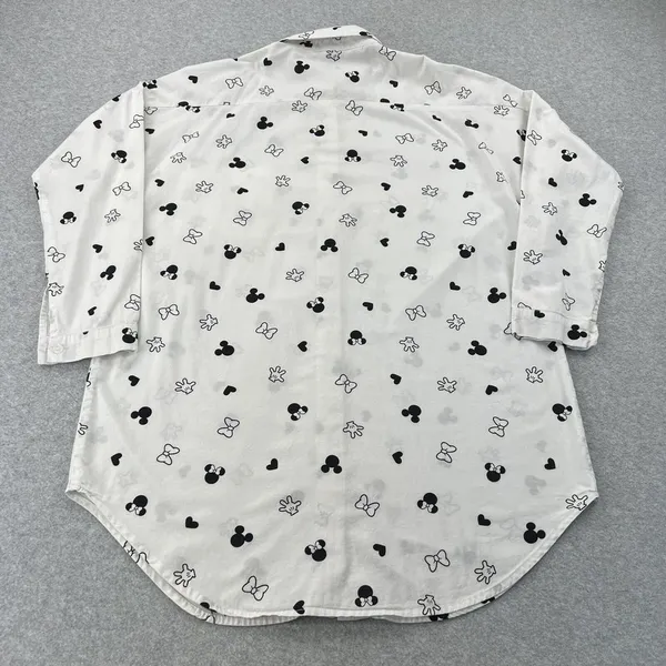 Disney Minnie Mouse Button Down‎ Long Sleeve Tunic Sleepwear White/ Black Medium - Image 6