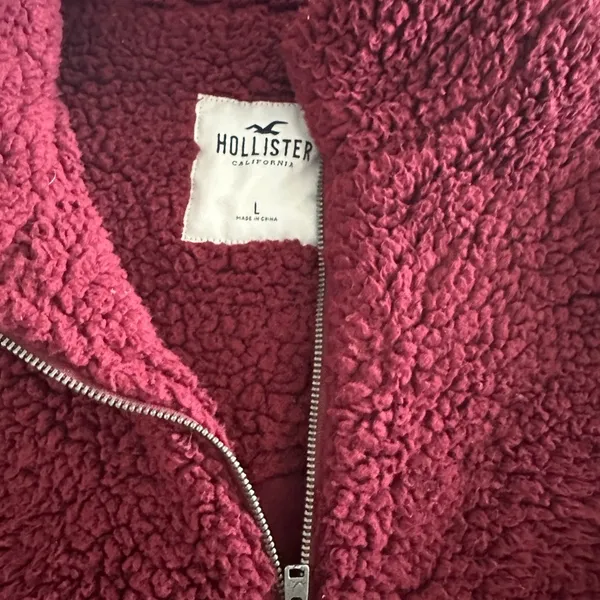 Hollister Cozy Cropped Sherpa Fleece Zip Jacket Burgundy‎ Maroon Warm Womens - Image 4