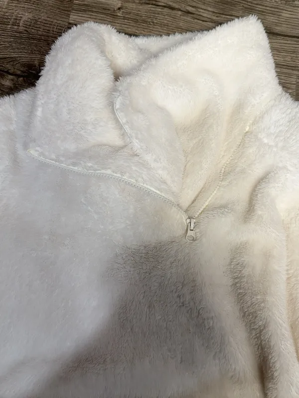 Mondetta Women’s Ivory Plush Sherpa Quarter Zip Pullover Sweater Size M - Image 9
