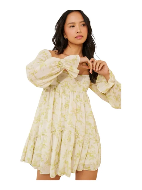 Urban Outfitters Lanette Fairy Print Green Floral Babydoll Mini Dress Medium - Image 2