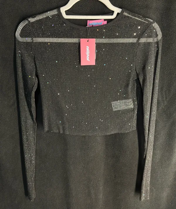 Black cropped sheer Edikted Long Sleeve Top  - Image 3