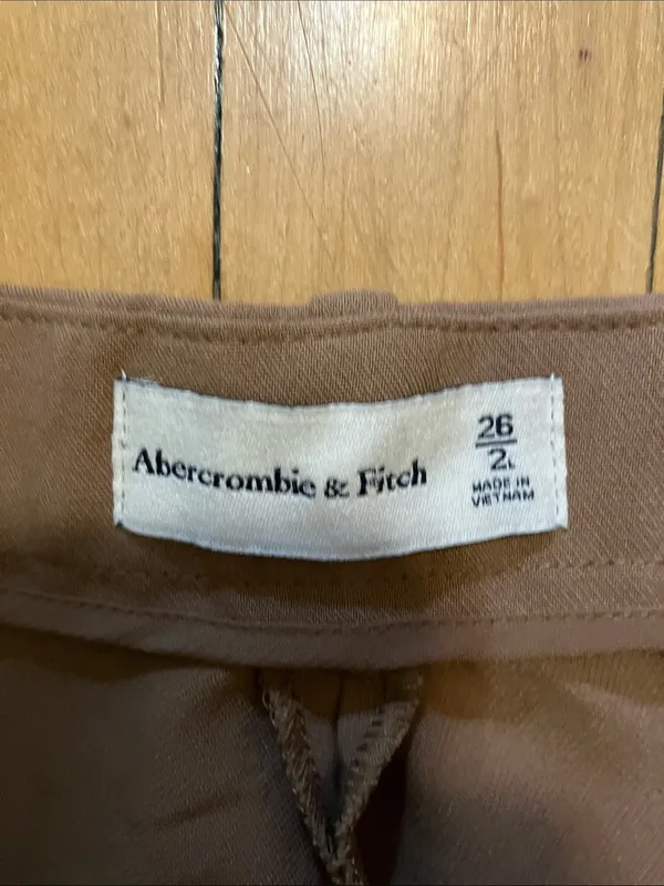 Abercrombie & Fitch Straight Leg Cross Button Trousers Camel Tan Size 26/2 Long - Image 3
