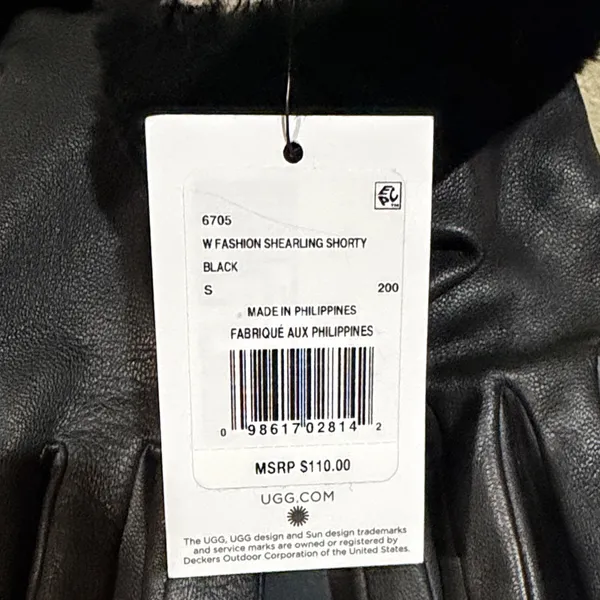 NWT UGG Size Small Black Leather Gloves with Fur Trim - Image 2