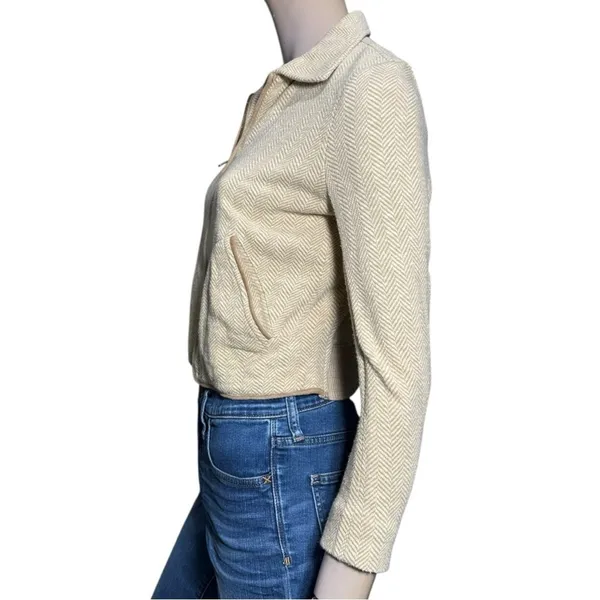 Ralph Lauren Vintage Women’s Tan Beige Herringbone Suede Trim Jacket Size 4 - Image 5