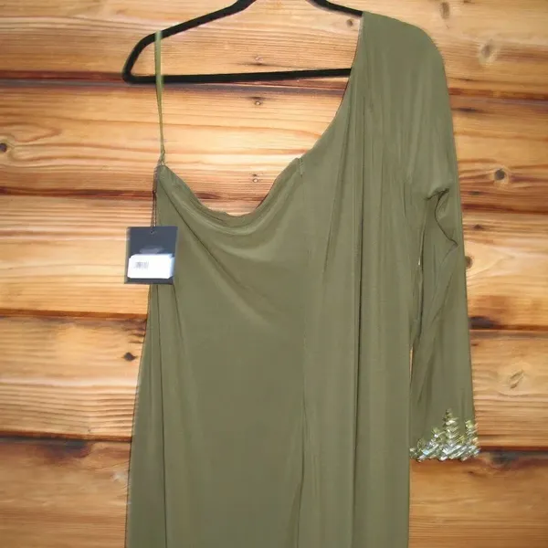 Mac Duggal 55696 Womens Olive ONE SLEEVE BEADED CUFF SIDE TWIST GOWN - Image 11