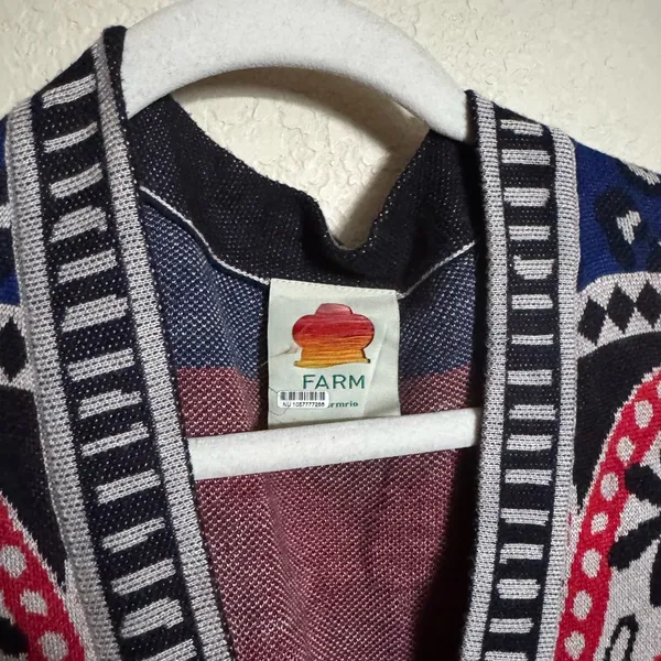 Farm Rio‎ Navy Mixed Print Knit Cardigan Sz Small Oversized Dopamine Teacher - Image 5
