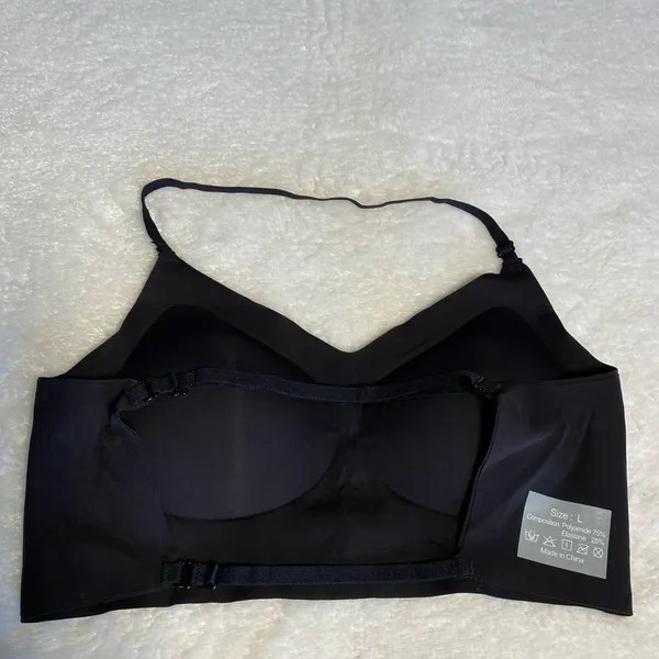 Bralette Large Minimalist Seamless Solid Black Wireless Breathable Stretch Bra - Image 8