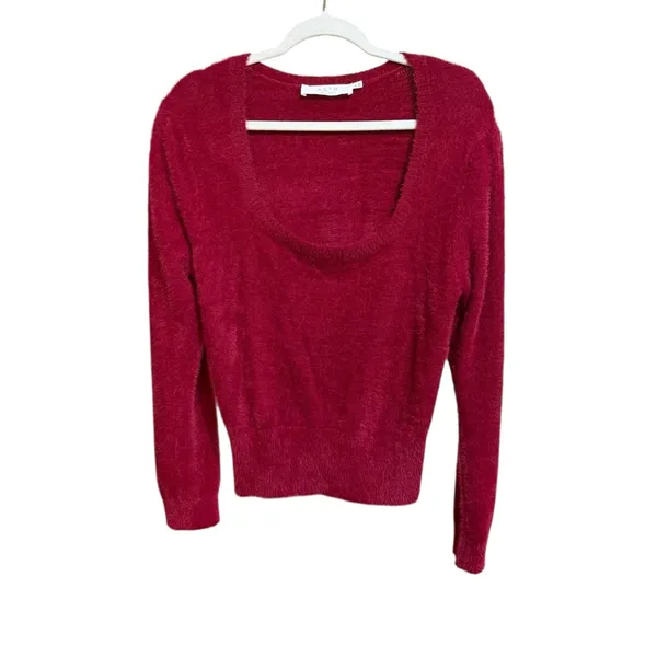 ASTR Wine Red Fuzzy Crop Sweater Women's Sz‎ XL Minimalist Soft Girl Era - Image 9