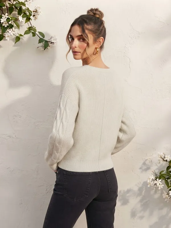 Lulus Cream Cable-Knit Sleeve V-Neck Sweater Size Medium NWT - Image 16