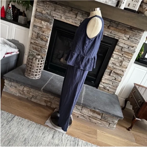 Elegant Blue Pants with Ruffled Peplum Top 2 Piece Set - Image 14