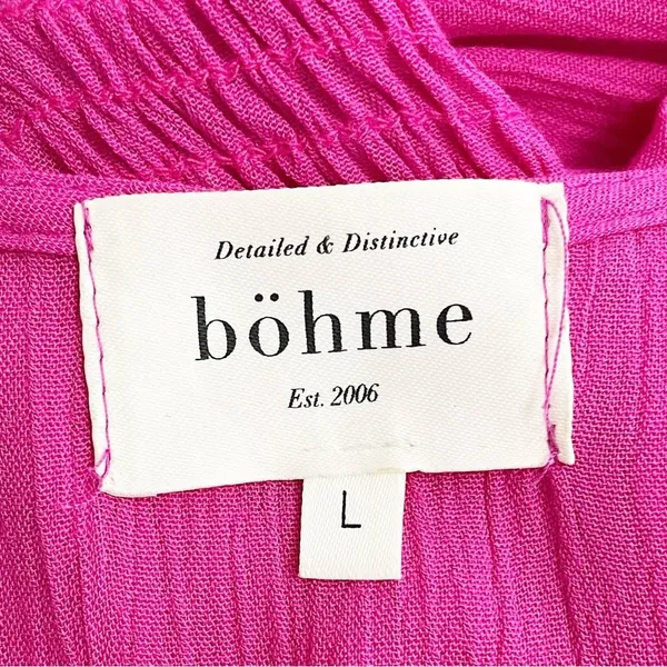 Bohme Saltwater Smocked Midi Dress Large Fuchsia Pink Flutter Sleeve Boho - Image 10